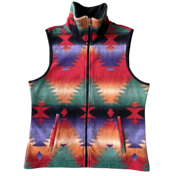 Ralph Lauren Chaps Fleece Southwestern Print Full Zip Vest L - Picture 1 of 10